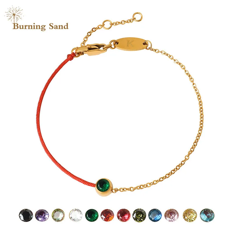 

Burning Sand Fashionable Simple Red Rope Bracelet Men and Women Light Luxury Refined Month Titanium Steel Gold-plated Chain