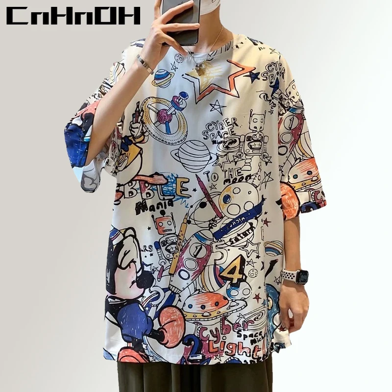 CnHnOH New HipHop Cartoon Anime Streetwear Clothes Graffiti Short-Sleeved T-Shirt Male Oversize Tee Top Clothes Summer SK-330