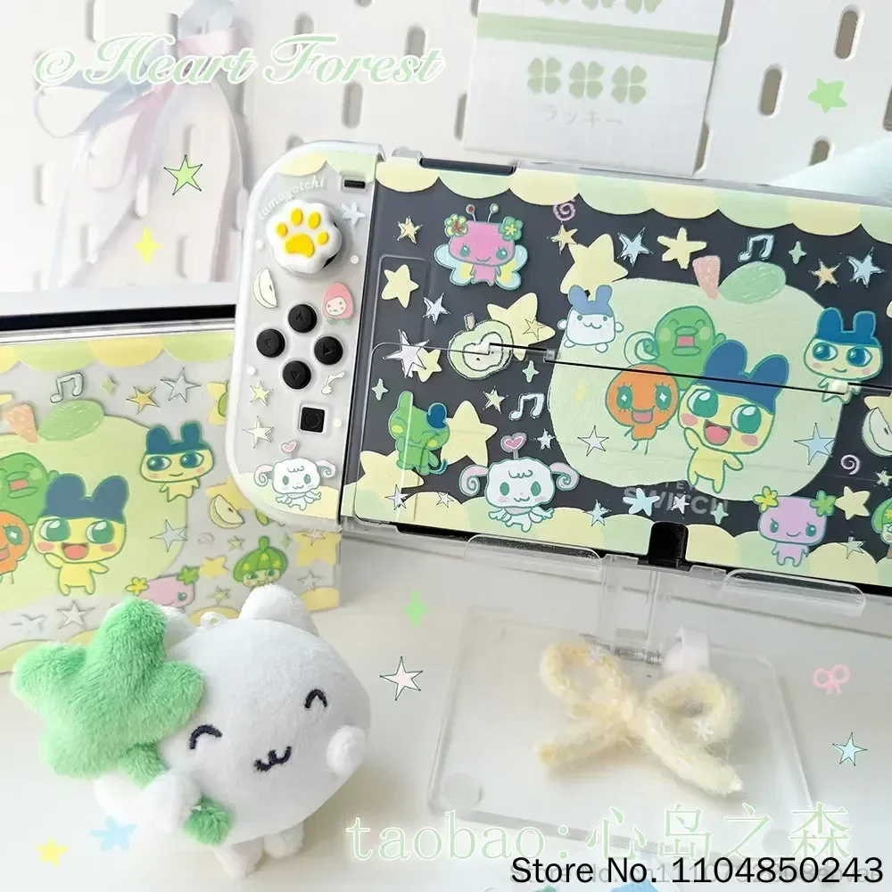 Фото Оригинальный защитный жесткий чехол Tamagotchi Switch с дизайном в виде зеленого яблока и мультяшного лесного пейзажа для игровых консолей Switch Oled Lite №5