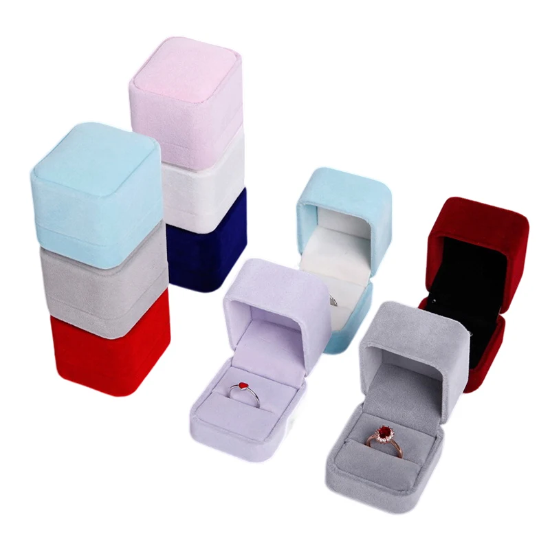 

New Flannel Jewelry Box Ring Box Storage Square Ring Box Wedding Ring Box with Detachable Lid Jewelry Display Gift Case