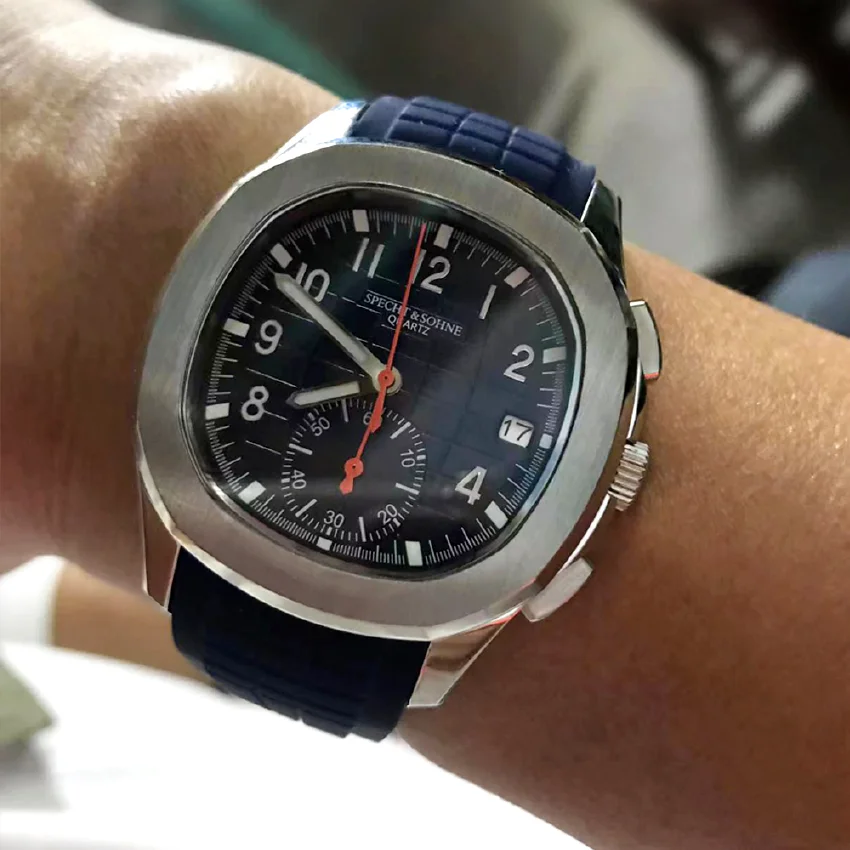 

New Arrivals PP Brand Watch 40MM Men Quartz Blue Rubber Luminous Military Male Functional PK Sports Wristwatch 5Bar