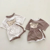 infant girl summer clothes suit casual kid boy cartoon bear shirt set toddler unisex cotton t shirtssolid short pants 2pcs suit
