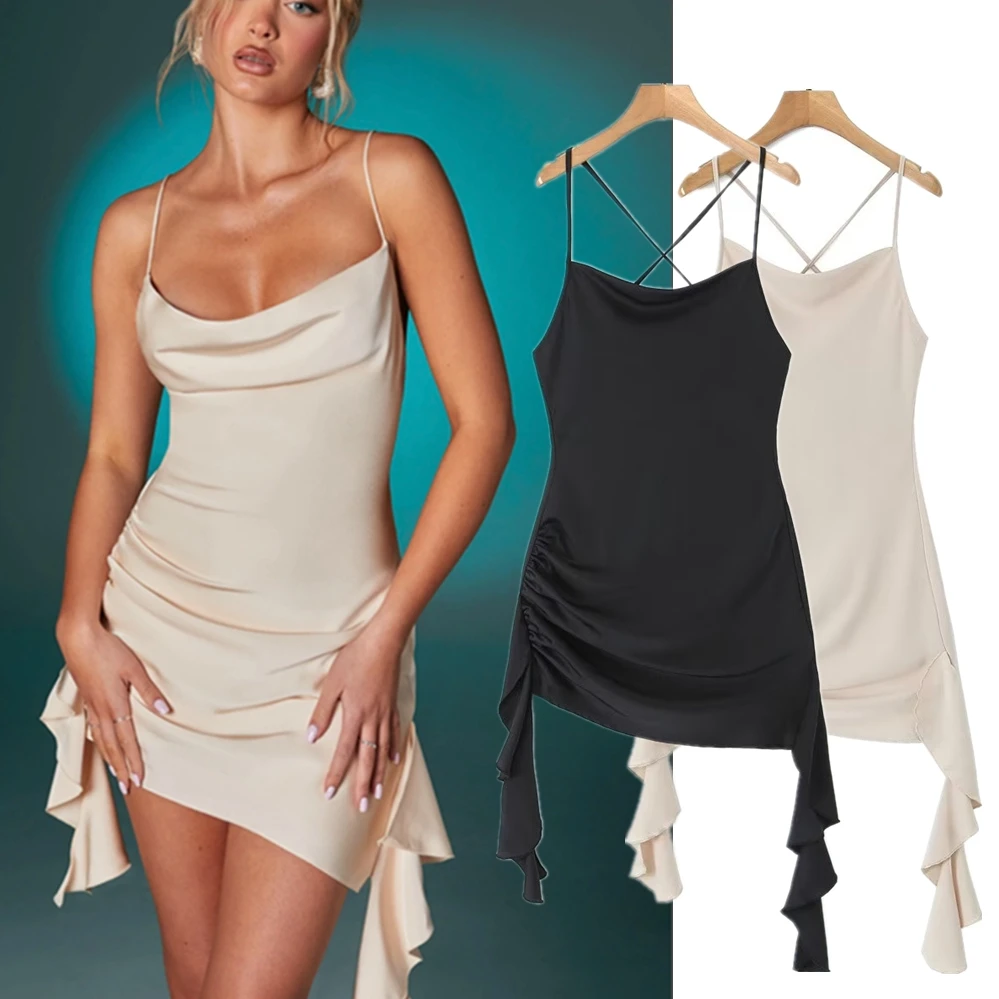

Dave&Di French Fashion Dress Ladies Backless Sexy Satin Mini Party Tube Top Suspender Dress Summer