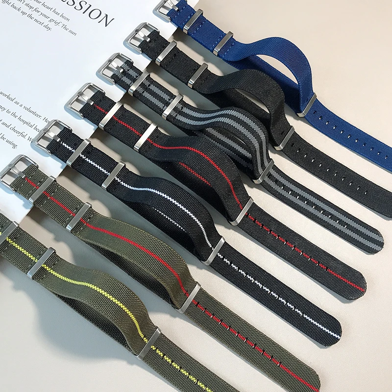 

Blue/Red 20mm 22mm French Troops Parachute Bag Watchband Nylon Elastic Nylon Belt Watch Strap Bracelet Military Watch Band
