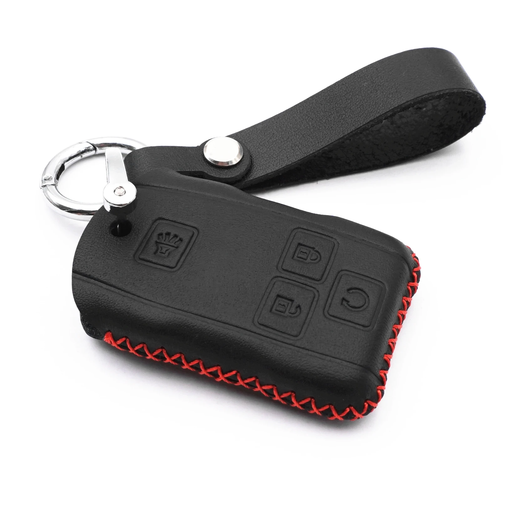

WFMJ черный кожаный чехол-брелок для ключа GMC Sierra Canyon Chevrolet Silverado 1500 Tahoe результате Колорадо с 4 кнопками (красный стежок)