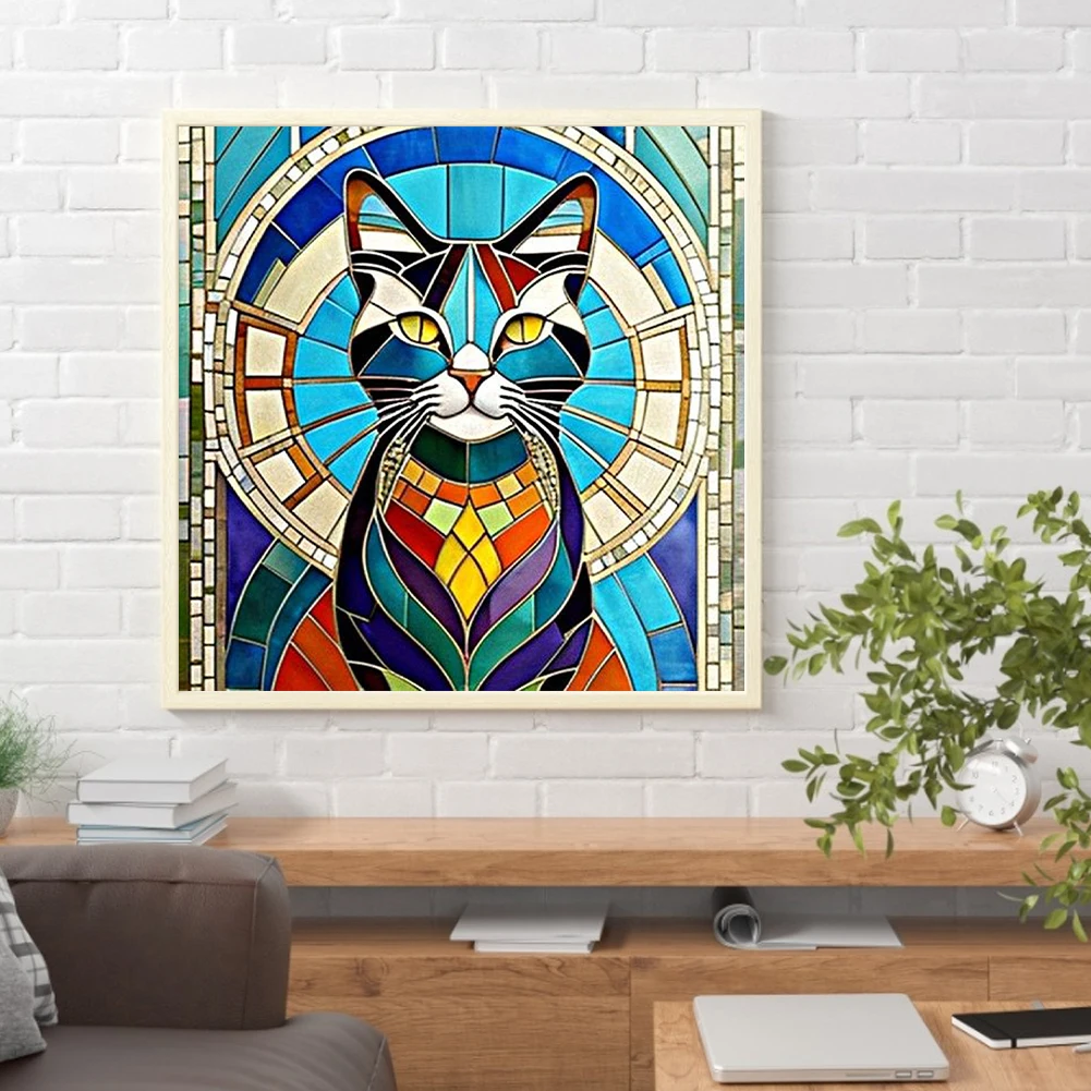 5D DIY Полный круглый дрель Алмазная картина Животное Кошка Комплект украшения