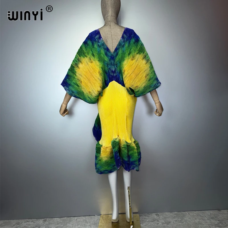 Элегантное плиссированное платье WINYI в стиле бохо для мусульманок, эластичное пляжное платье-накидка, кафтан, абайя в дубайском стиле, роскошное длинное платье для праздников (art.: 3920dcd6d3cc0) - 3920dcd6d3cc0