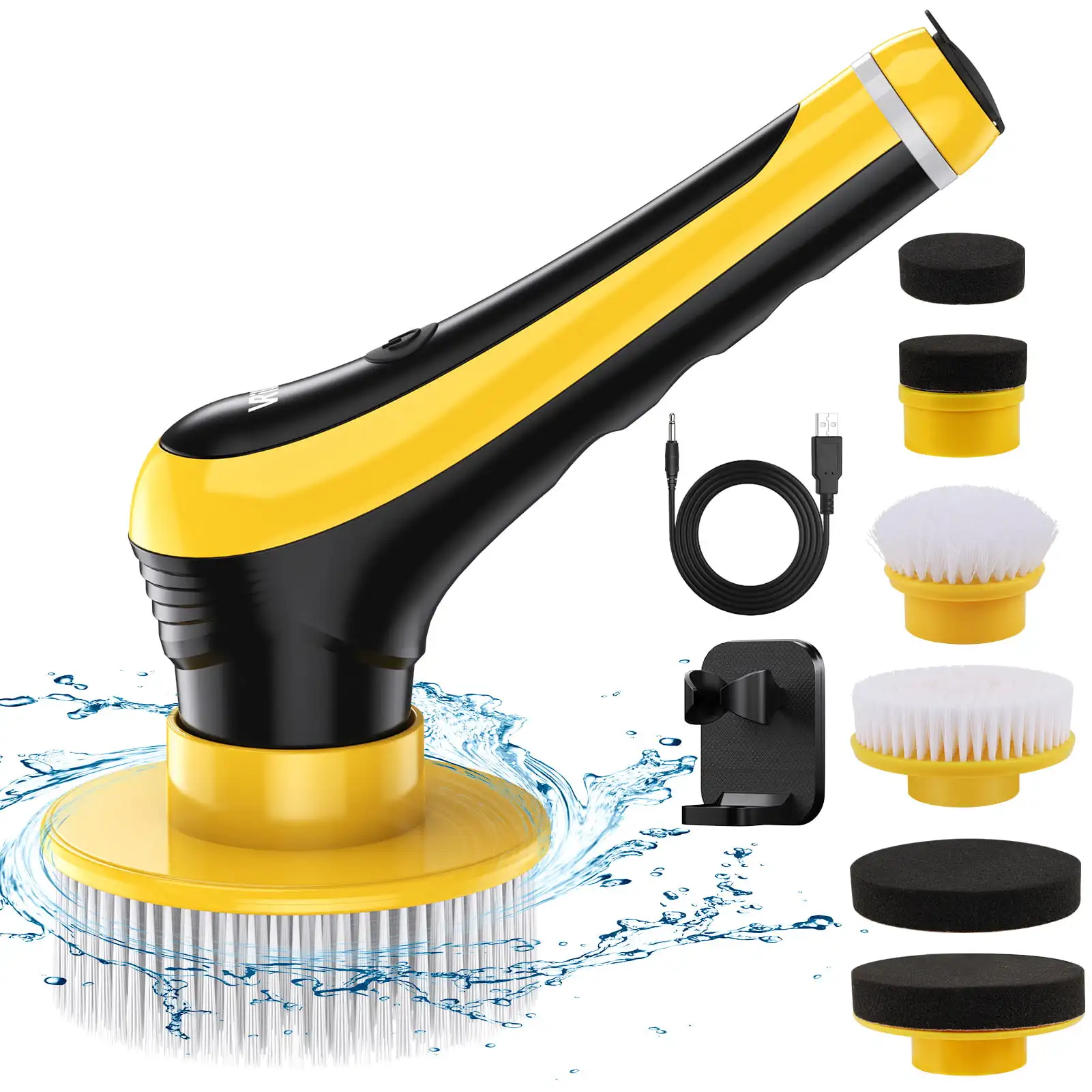 

KC600 Handheld Electric Spin Scrubber, Cordless Power Shower Cleaner with 6 Replaceable Brush Heads & Brush Holder for Tile Bath
