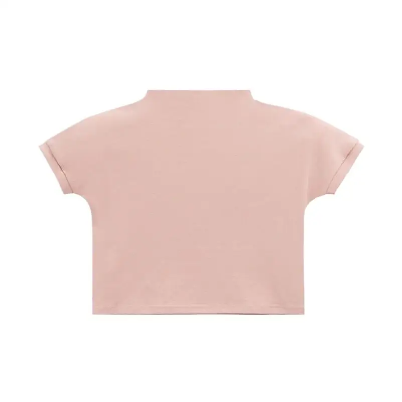 

Summer New Knitted Cotton Pink Inverted Turtleneck Tops Skinny Raglan Short Sleeve Basic Versatility Bottoming shirts Blouses