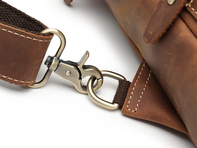 Vintage crazy horse cowhide men chest bag handmade outdoor daily sports natural genuine leather multi-pocket teens shoulder bag