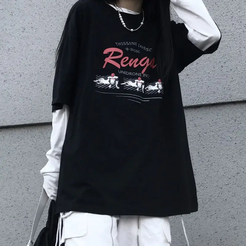 

Korean Fashion T Shirt Women 2021 Spring Letter Print Graphic Tee Long Sleeve Harajuku Top Casual Oversize Clothing MINGLIUSILI