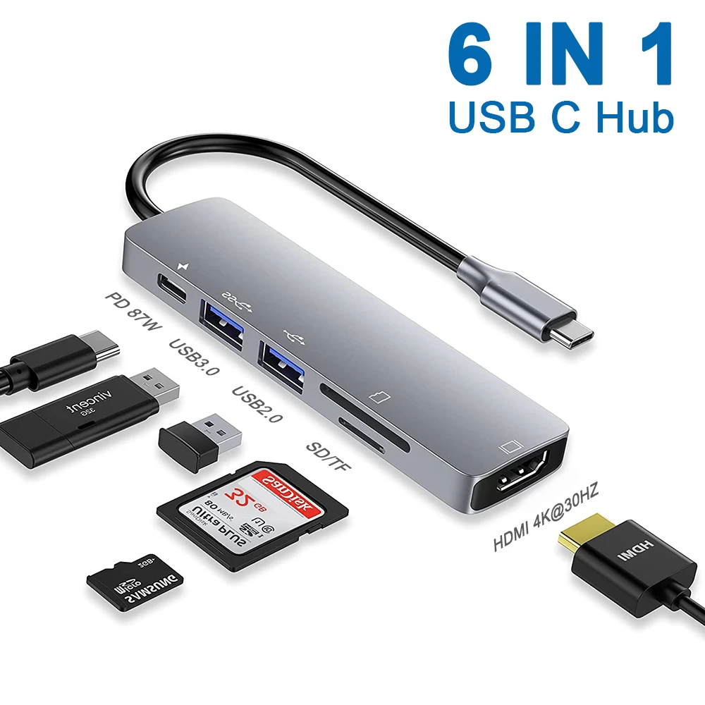 

USB C HUB Type-C Adapter Docking Station with 4K HDMI USB3.0 SD/TF Reader 87W PD Thunderbolt 3 for MacBook Pro PC Accessories