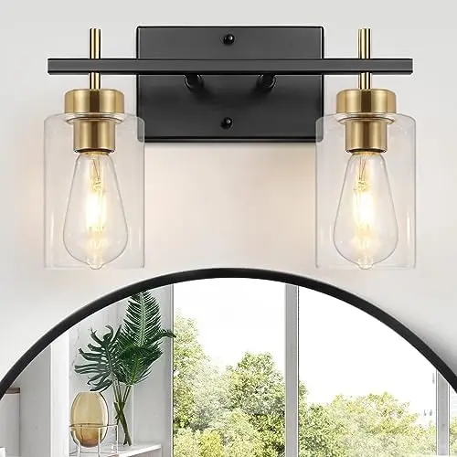 

Black Gold Bathroom Vanity Light, 3-Lights Bathroom Light Fixtures Over Mirror, Bathroom Wall Sconces, Industrial Indoor Wall Sc