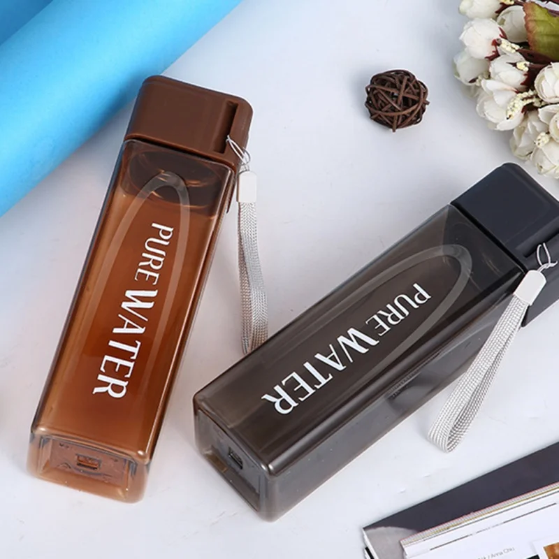 

Plastic Water Bottle Square Leakproof Handy Cup Simple Tumbler Fall Resistance Durable Juice Coffee Milk Cup for Home Outdoor