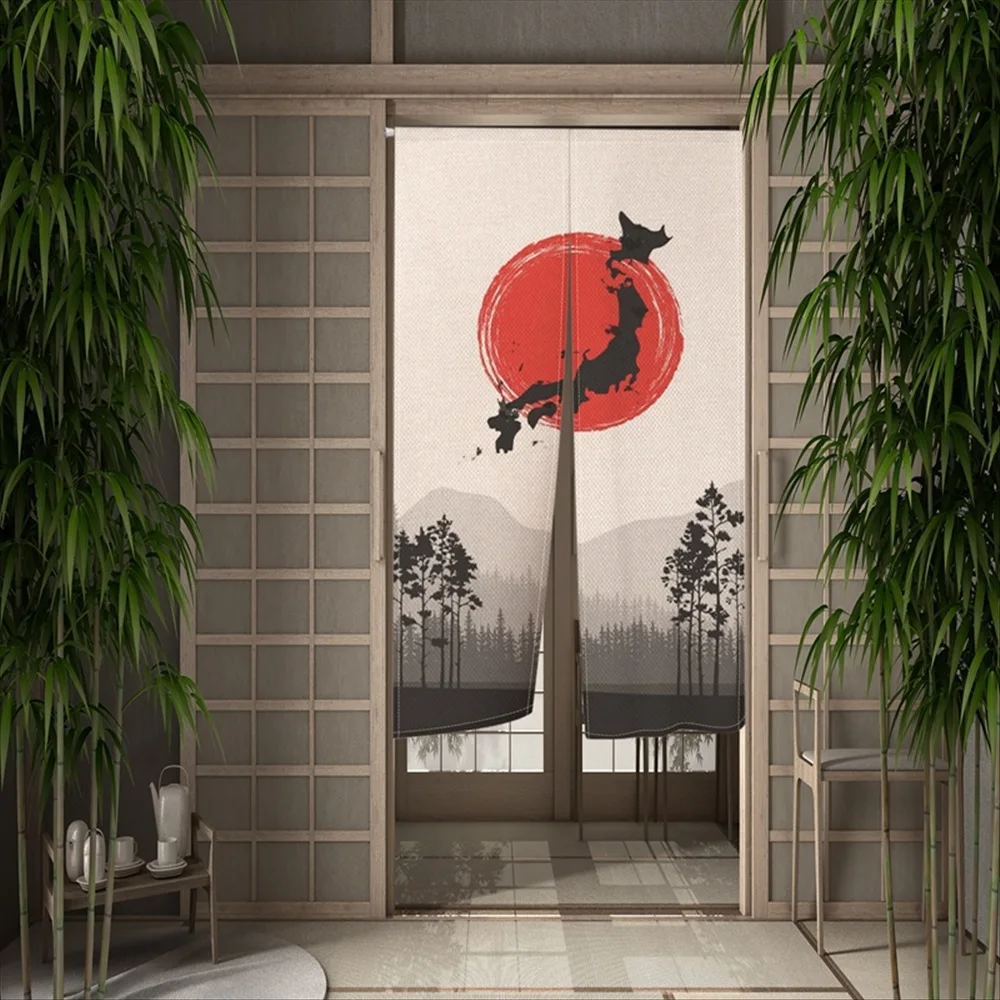 Японские культурные элементы Fuji гора красная Солнцезащитная дверь Затемняющая