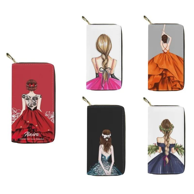 

2023 New Fashion Elegant Ladies Print Leather Wallets For Women Leather Female Credit Card Holders Zipper Clutch Hand Bag Purse