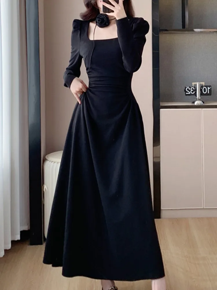 Элегантное шикарное женское модное черное платье винтажное повседневное