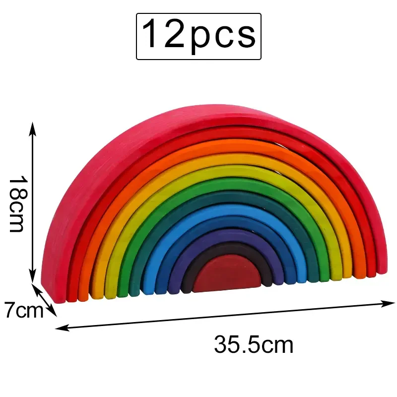 

12pcs Wooden Rainbow Blocks Stacking Toy Large Rainbow Building Blocks Wooden Toys for kids Montessori Educational Toys