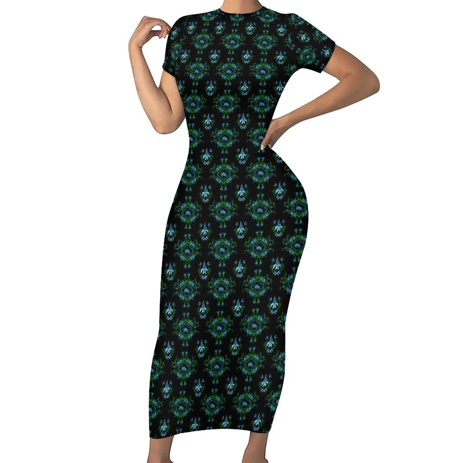 

Retro Queen Bodycon Dress Female Flowers Print Pretty Maxi Dresses Summer Short Sleeve Street Style Pattern Oversize Dress