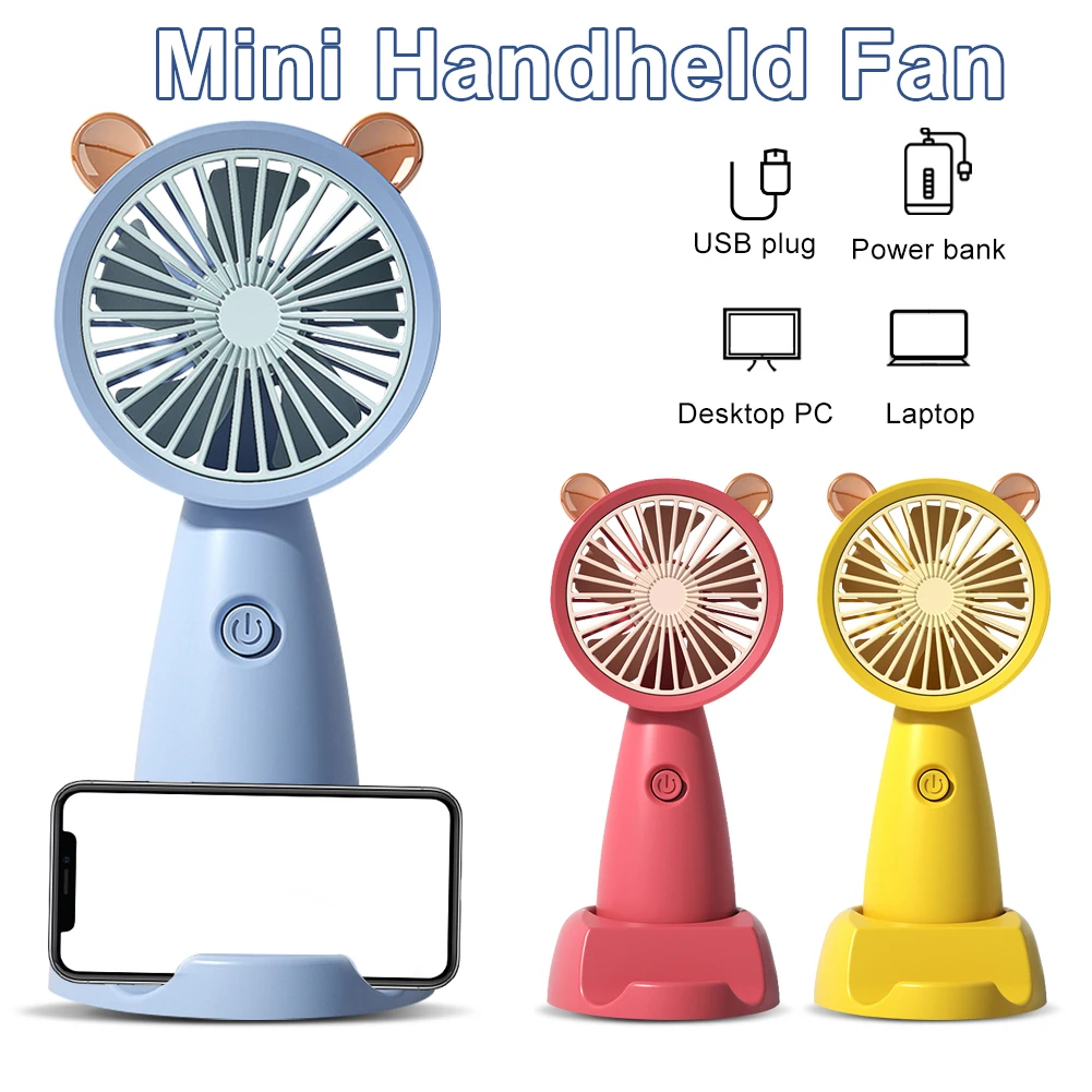 

USB Mini Handheld Fan Rechargeable Outdoor Personal Fan With Base Creative Low Noise Desktop Office Portable Indoor Fan