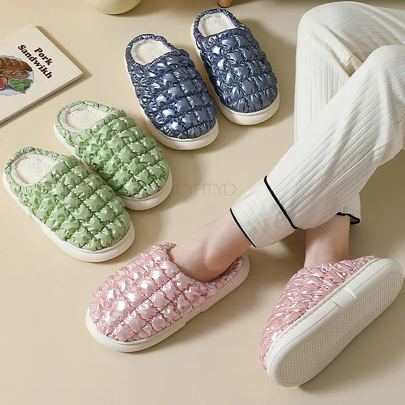 Winter Home Slippers for Women Down Cloth Platform Soft Slippers Female Indoor Winter Shoes Plush Non-Slip Unisex House Slippers