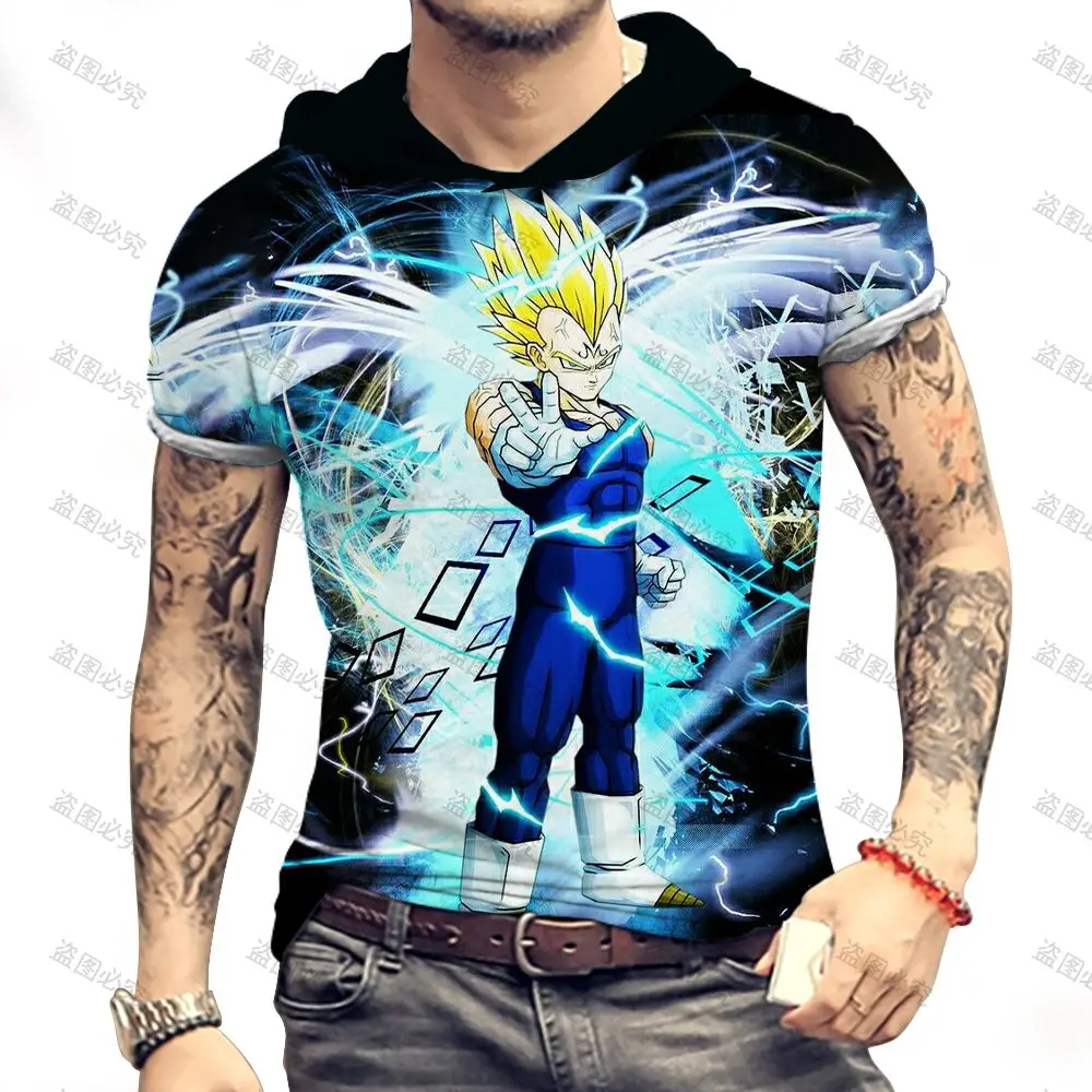 

New T-shirt Men Dragon Ball Hip Hop Men's Hooded Anime Tops Super Saiya Trapstars Short Sleeve High Quality Streetwear 3xl Z