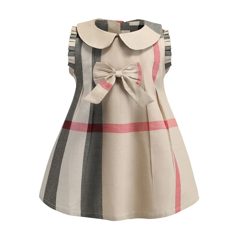 

2-7y Children's Clothing Girls Cotton Stripe Dress Summer Little Girl Baby England Style Peter Pan Collar Vest Princess Dress