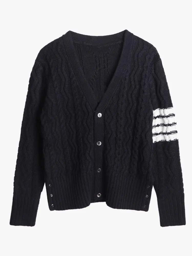 

TB THOM Men's & Women's Sweaters Classic Striped Twist v-Neck Cardigans Winter Keep Warm Sweaters Casual High-Quality Coat