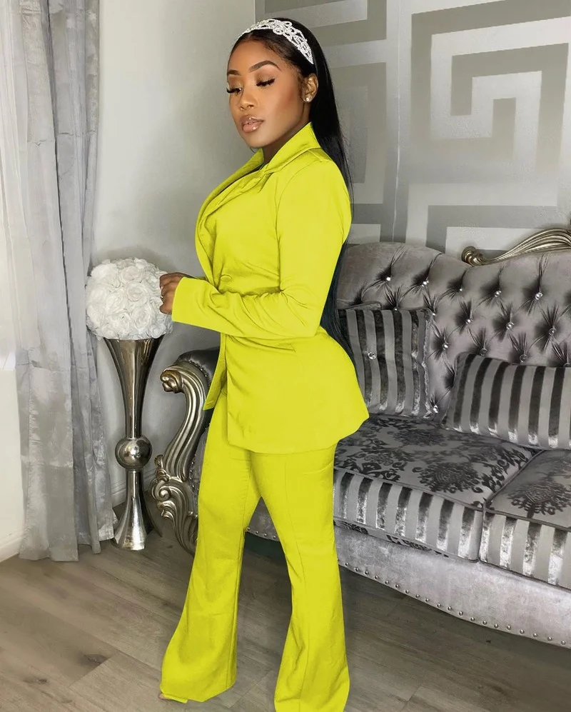 Classic Casual Commute Blazer Suit Two Piece Set Women Solid Color Office Blazer Elastic Band Pant Suits Fashion Trousers OL Set