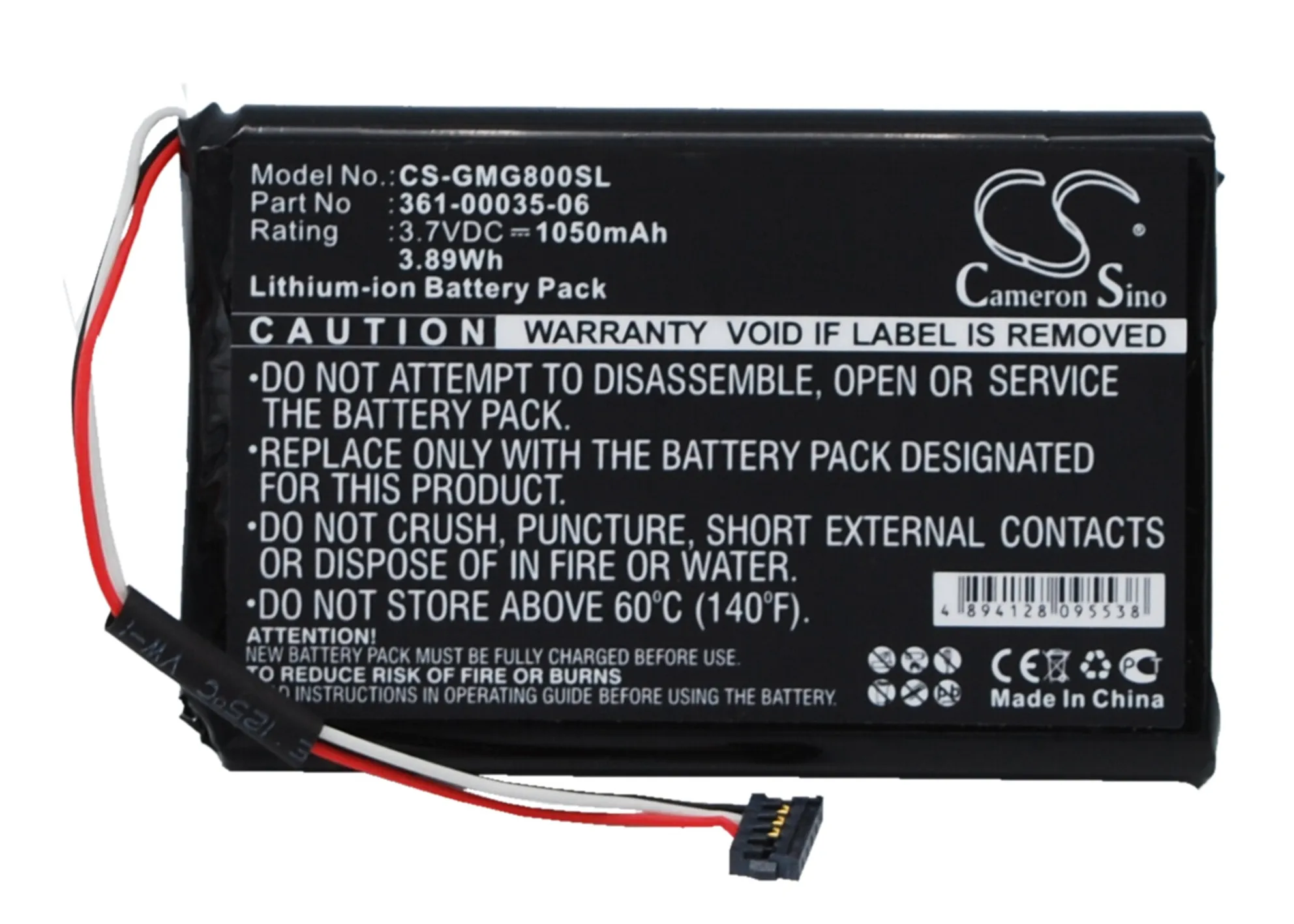 

CS GPS Navigator Battery for Garmin Approach G8 Fits 361-00035-06 1050mAh/3.89Wh Li-ion 3.70V CS-GMG800SL