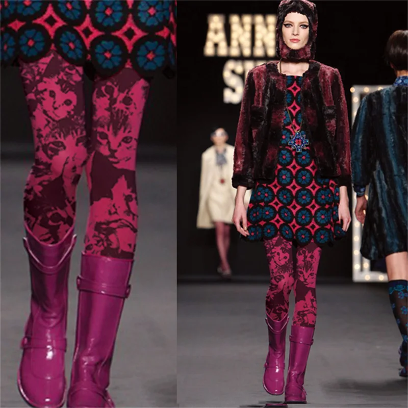 

Модные модные большие Подиумные носки, милый силуэт головы кошки, женские толстые чулки на осень и зиму