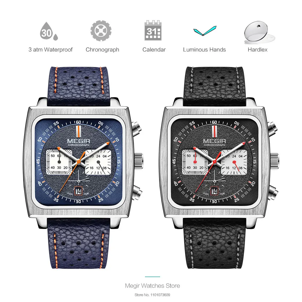 MEGIR Casual Quartz Watches for Men Leather Strap Waterproof Luminous Chronograph Wristwatch with Date 24-hour Indicator Silver images - 6