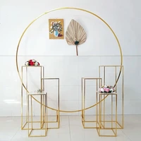 200cm tall flower big circle floral holder billboard display balloon ring round rack shiny gold plinth table with acrylic topper