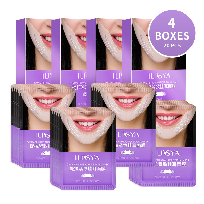 

ILISYA 4 коробки (20 шт) v-линия кофеина маска для лица укрепляющая v-образная маска для лица Подтяжка подтяжки кожи увлажнение двойного подбородк...