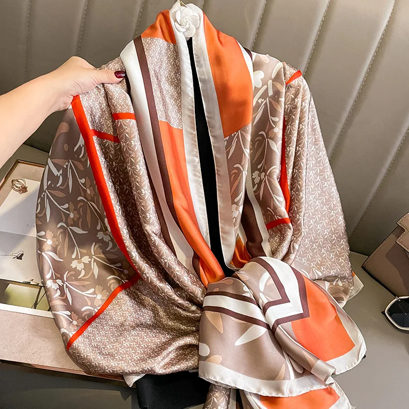 

Женский Шелковый зимний шарф, роскошный дизайн, женская пляжная шаль с принтом, шарфы, модный гладкий платок, Женский хиджаб 80x180 см