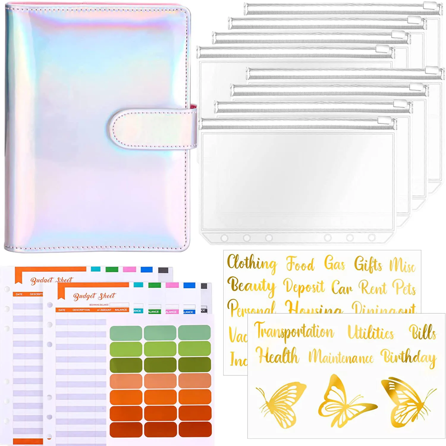 

A6 Binder Budget Cash Envelopes Planner Organizer, with Binder Pockets,Expense Budget Sheets,Sticker Labels, for Money Saving