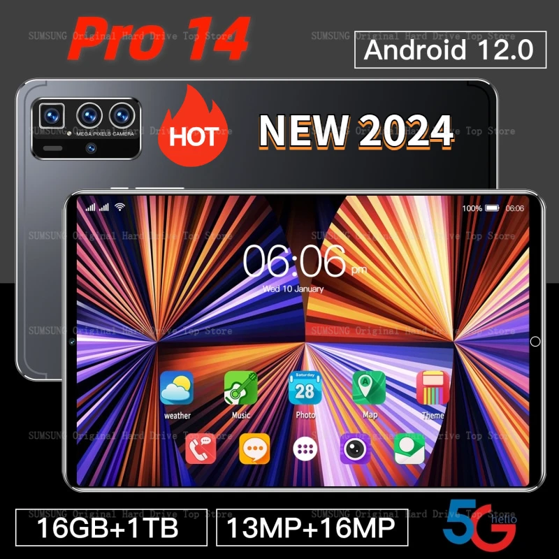 

Новинка 2023, Оригинальный планшет глобальная версия Pro 14, Android 12,0, 13 + 16 Мп, 12000 мАч, 11,6 дюйма, планшеты 4G/телефон с двумя SIM-картами или Wi-Fi, HD