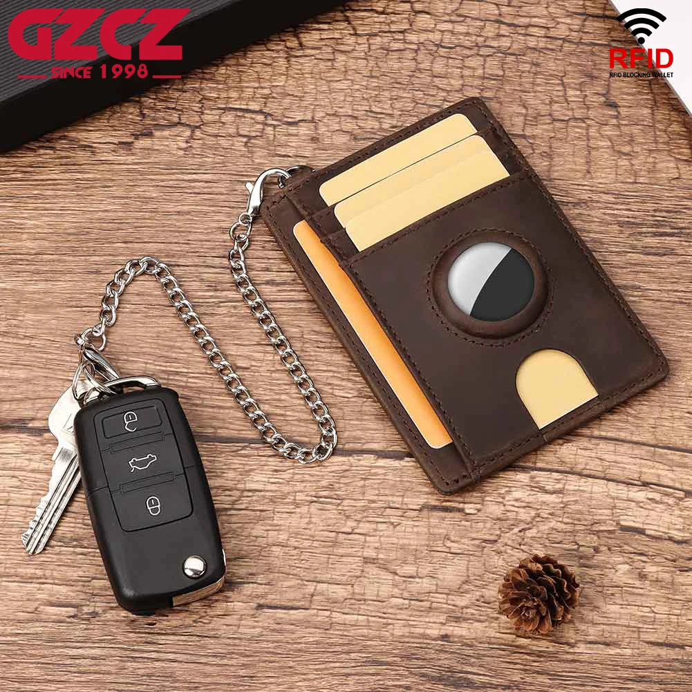 Кошелек Airtag Из Натуральной Кожи Тонкий Держатель Для Карт С Функцией RFID Деловой