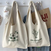 summer leaf canvas bag womens shoulder bag fashion cotton letter shopping shopper ladies hand bags tote bags for women