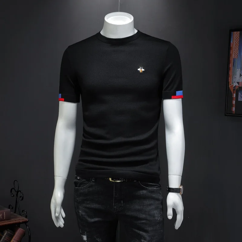 Высококачественная мягкая вязаная футболка с вышивкой в виде пчелы мужской