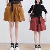 high waist casual women shorts fashion comfortable cotton linen shorts 2022 summer solid all match loose short pants with belt