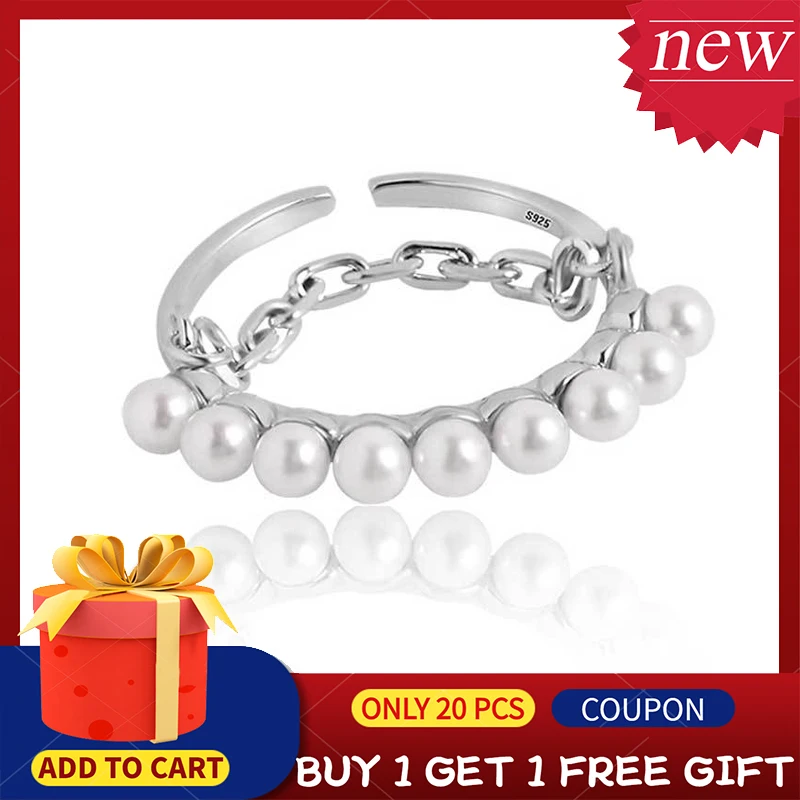 

925 Sterling Silver Ring Pearl Rings For Women Adjustable Vintage Korean Fashion Designer Jewelry Joyeria Fina Para Mujer