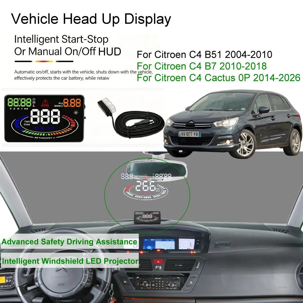 Фото Автомобильный проекционный дисплей (HUD) для Citroen C4 B51 2004-2010, B7 2011-2018, Cactus 0P 2014-2026, аксессуары для автомобильной электроники. №3