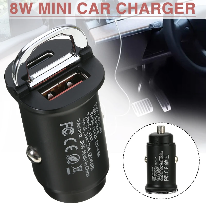 

1pc 38W Durable Metal Mini PD+QC Car Charger Fast Charging Cars Trucks Cigarette Lighter Plug Chargers Accessory Adapter
