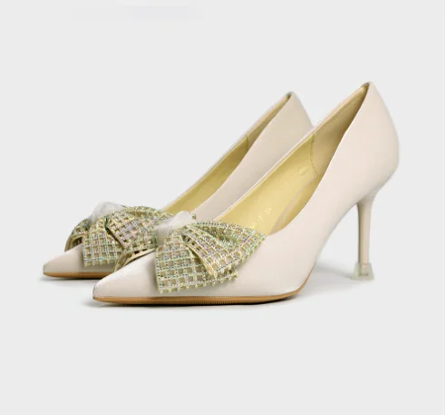 

Ladies New Bow High Heel Shoes Fashion Sexy Thin Heel Buckle Comfortable Wear - Resistant Solid Color High Heels for Women