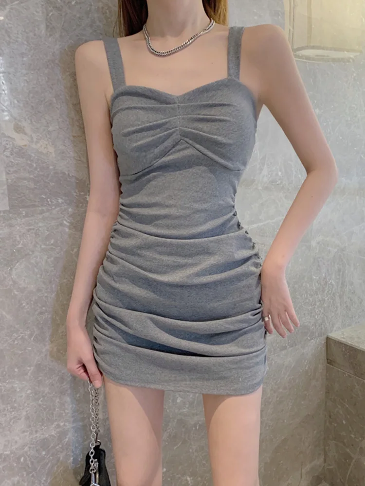 

Sexy Black Slip Dress Women Y2k Bodycon Wrap Party Evening Strap Drawstring Mini Short Dresses Slim Sheath Dresses 2023 Korean