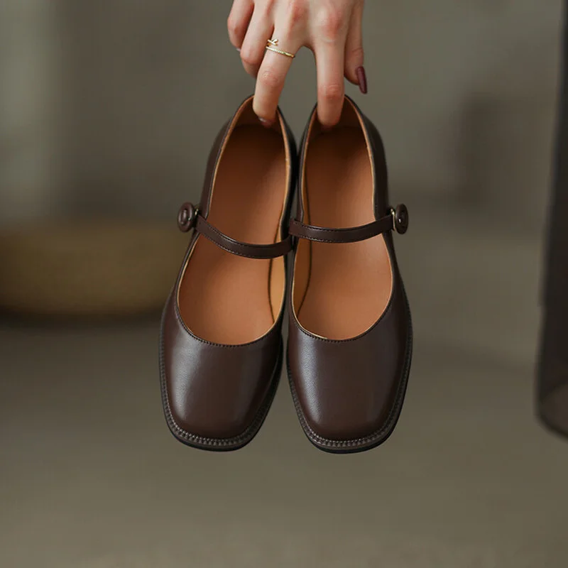 

Ochanmeb College Girls Mary Janes Flats Black Burgundy Square Toe Flat Shoes Woman Spring Autumn Casual Leisure Shoes Size 31-43