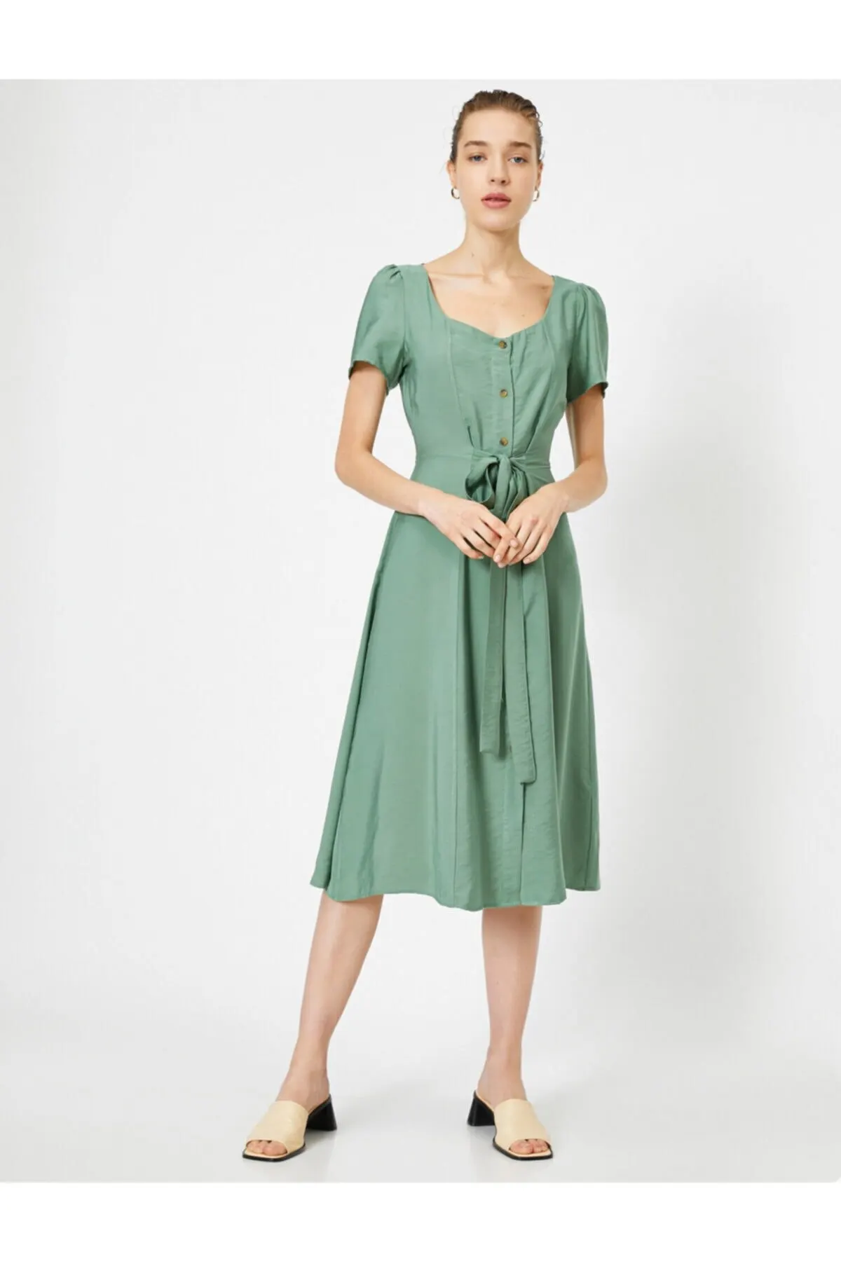 

Women's Dress Sash Detailed Midi Elegant Fashion Summer Spring Casual Short Sleeve Stretch Casual Short Sleeve Stretch Comfortable Boho Dress