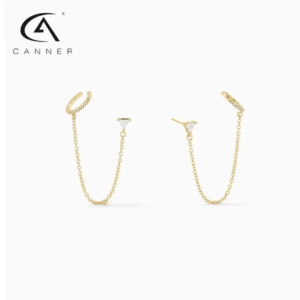 

CANNER Geometric Triangle Diamond-studded Earrings for Women 925 Sterling Silver Tassel Long Chain Hanging Drop Earing Jewelry