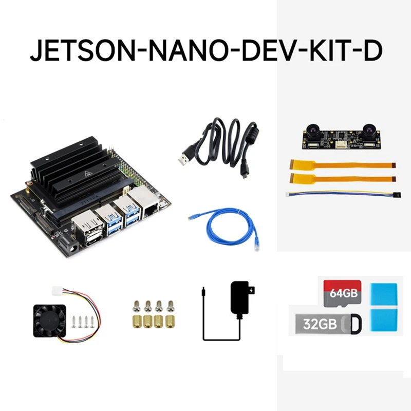 

1 Set 4GB+16GB EMMC Developer Kit With Jetson Nano Core Board+Heat Sink+IMX219 Camera+Fan+USB Cable (EU Plug)